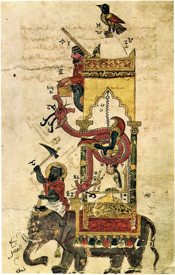 A medieval manuscript painting of al-Jazari's elephant clock